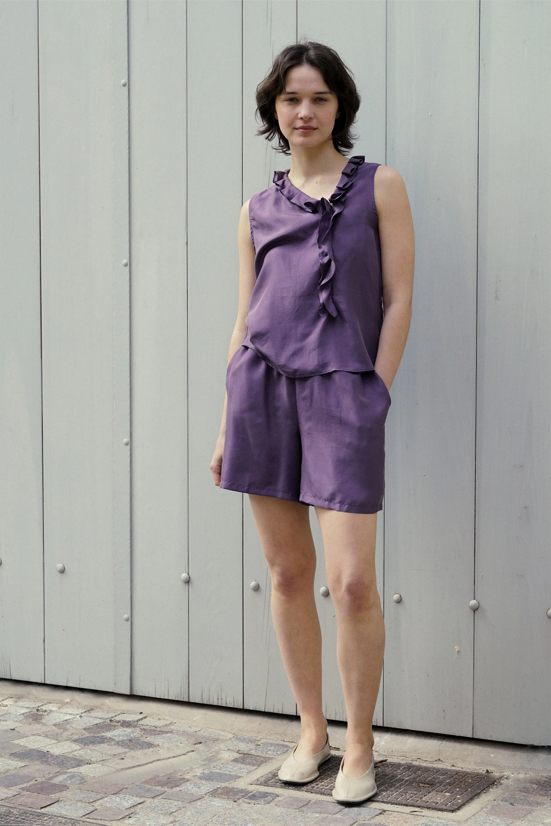Holiday in Arles | Sandwashed Matte Silk Lace Long Pajama Set - Olive Green