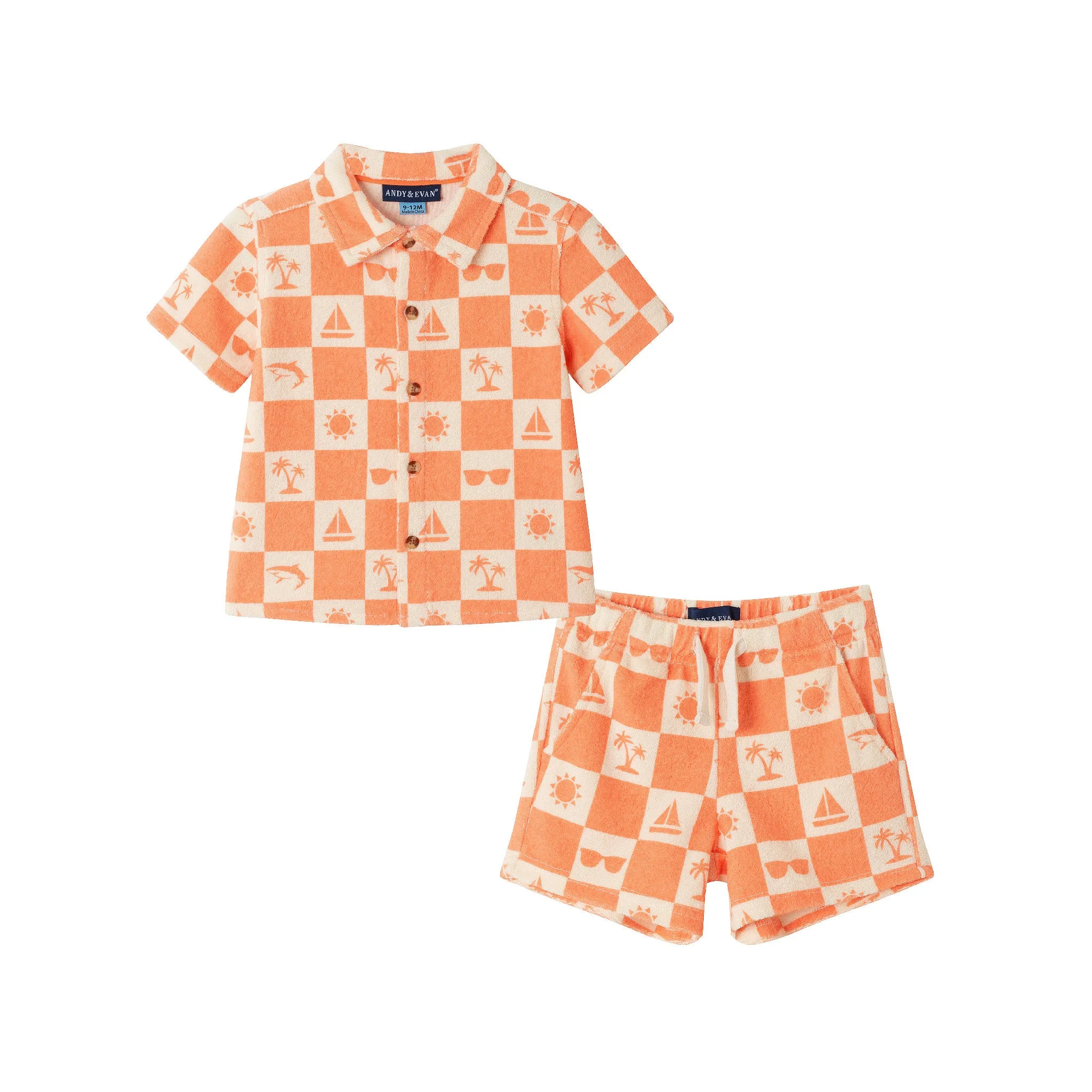 Infant (3-24M) Printed Terry Set | Orange Check