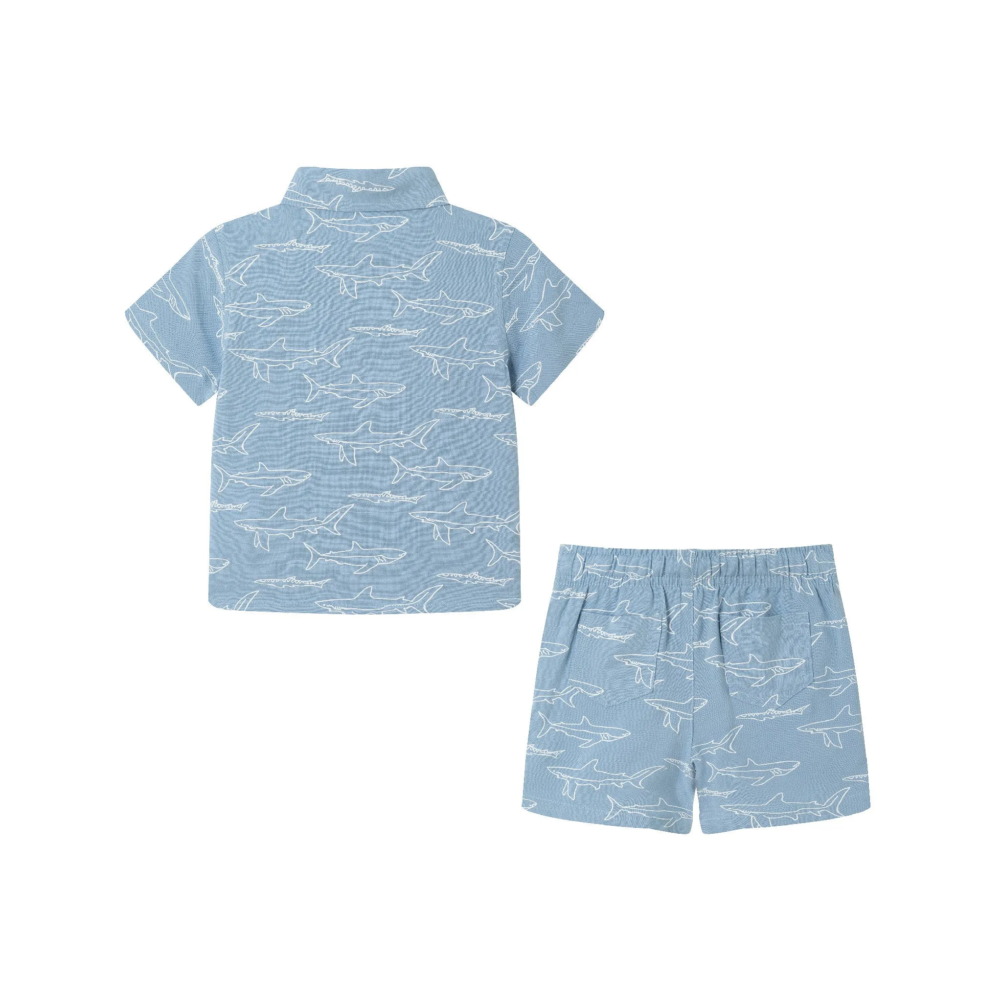 Infant (3-24M) Shark Print Buttondown Set | Blue