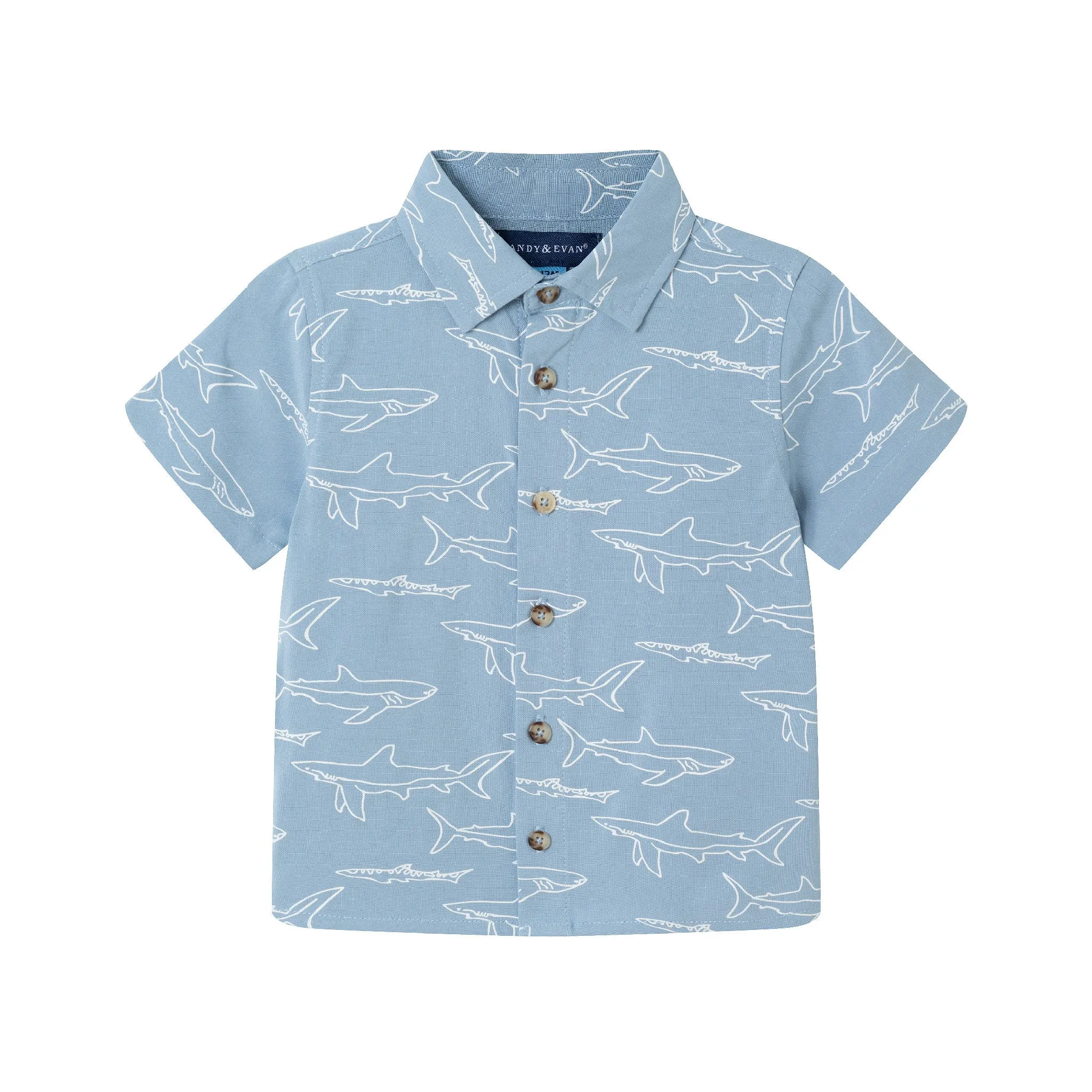 Infant (3-24M) Shark Print Buttondown Set | Blue