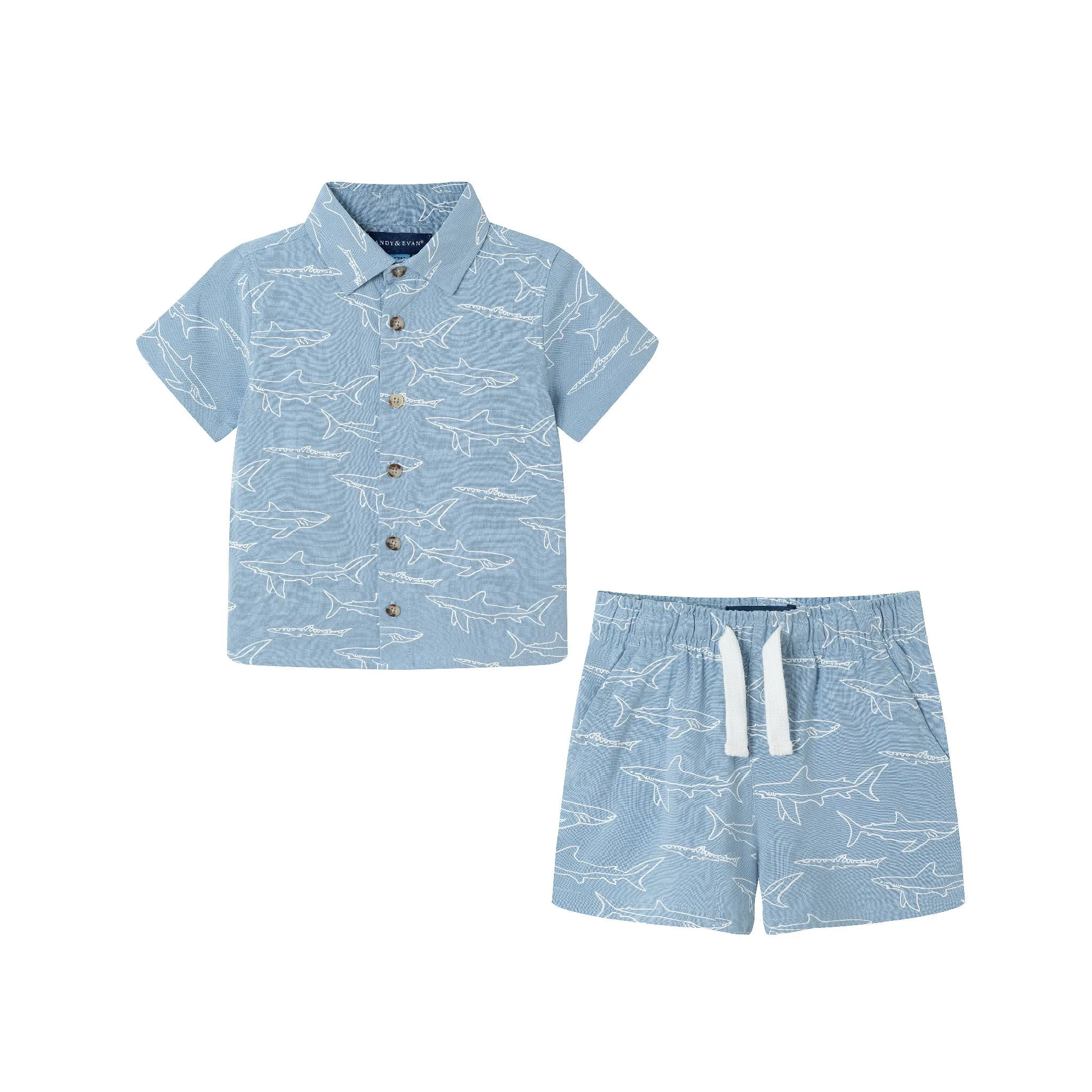 Infant (3-24M) Shark Print Buttondown Set | Blue