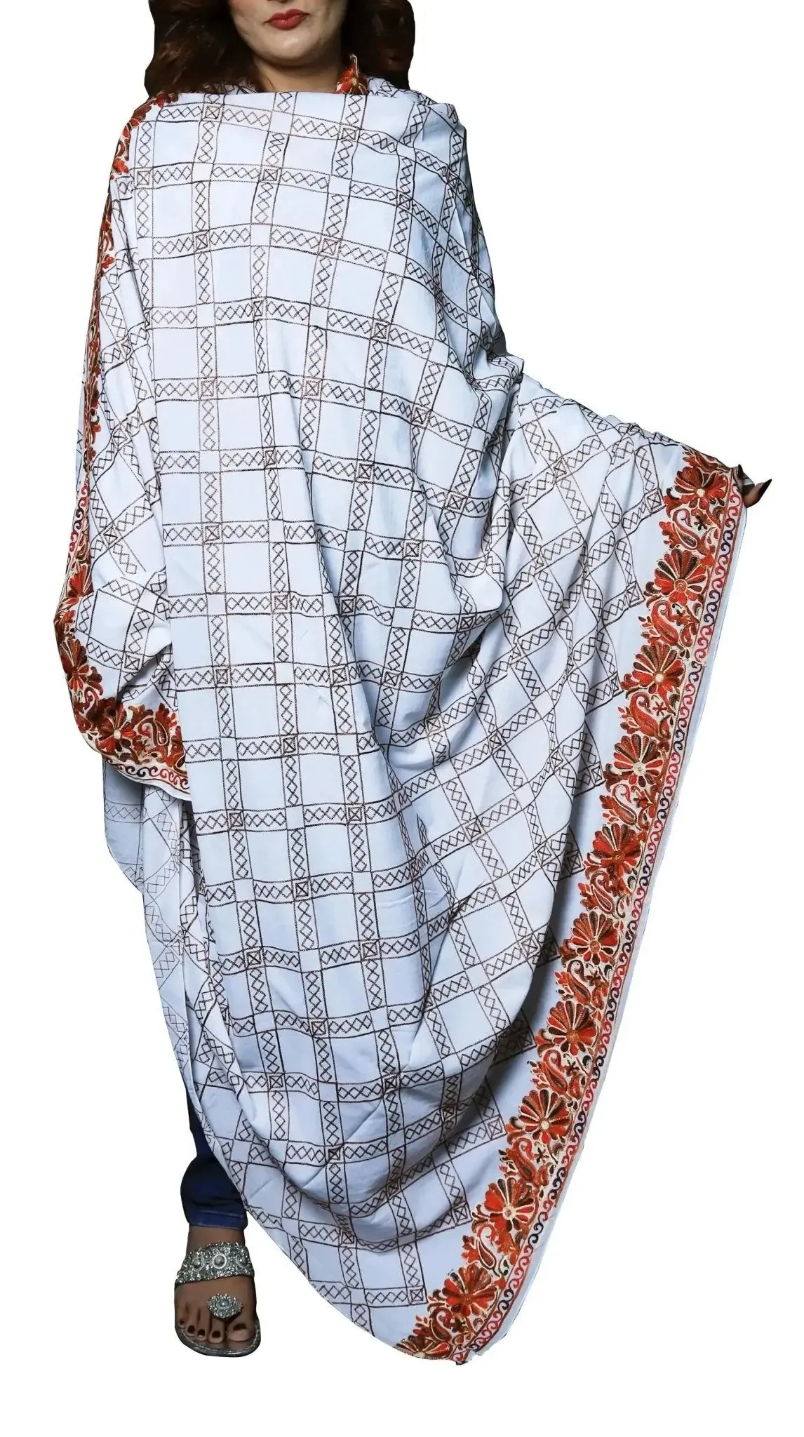IshDeena Women's Warm Shawls Wraps Embroidered Pashmina Kashmiri Style Large 2.5m x 1.25 m