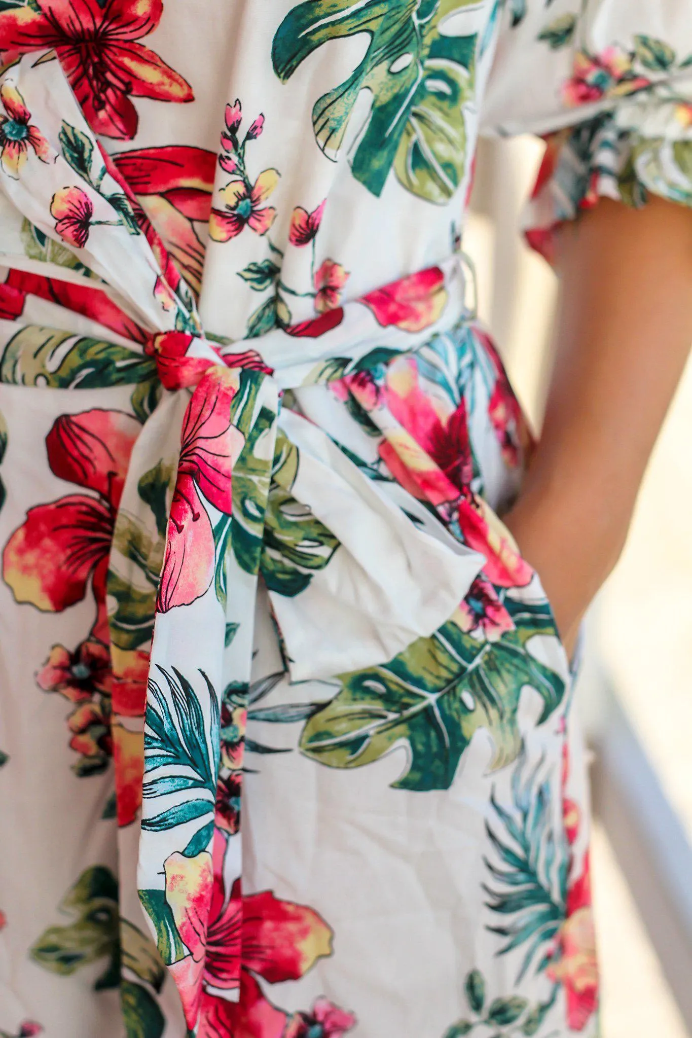 Ivory Tropical Cold Shoulder Short Dress