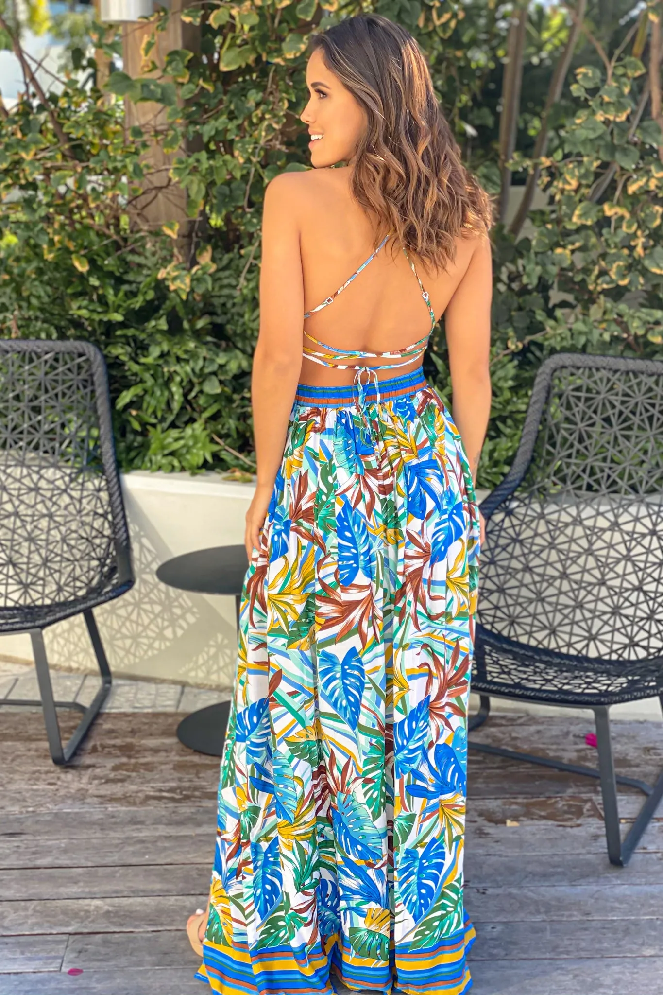 Ivory Tropical Maxi Dress With Cut Outs