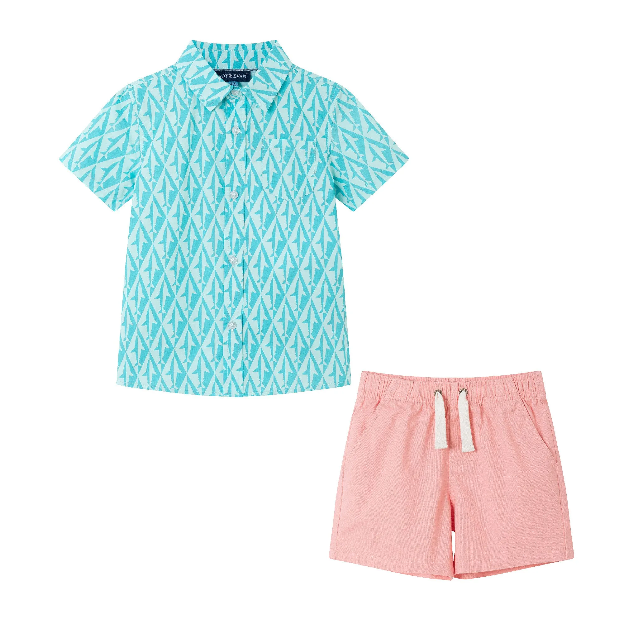 Kids (2-7) Short Sleeve Buttondown Set | Geo Shark