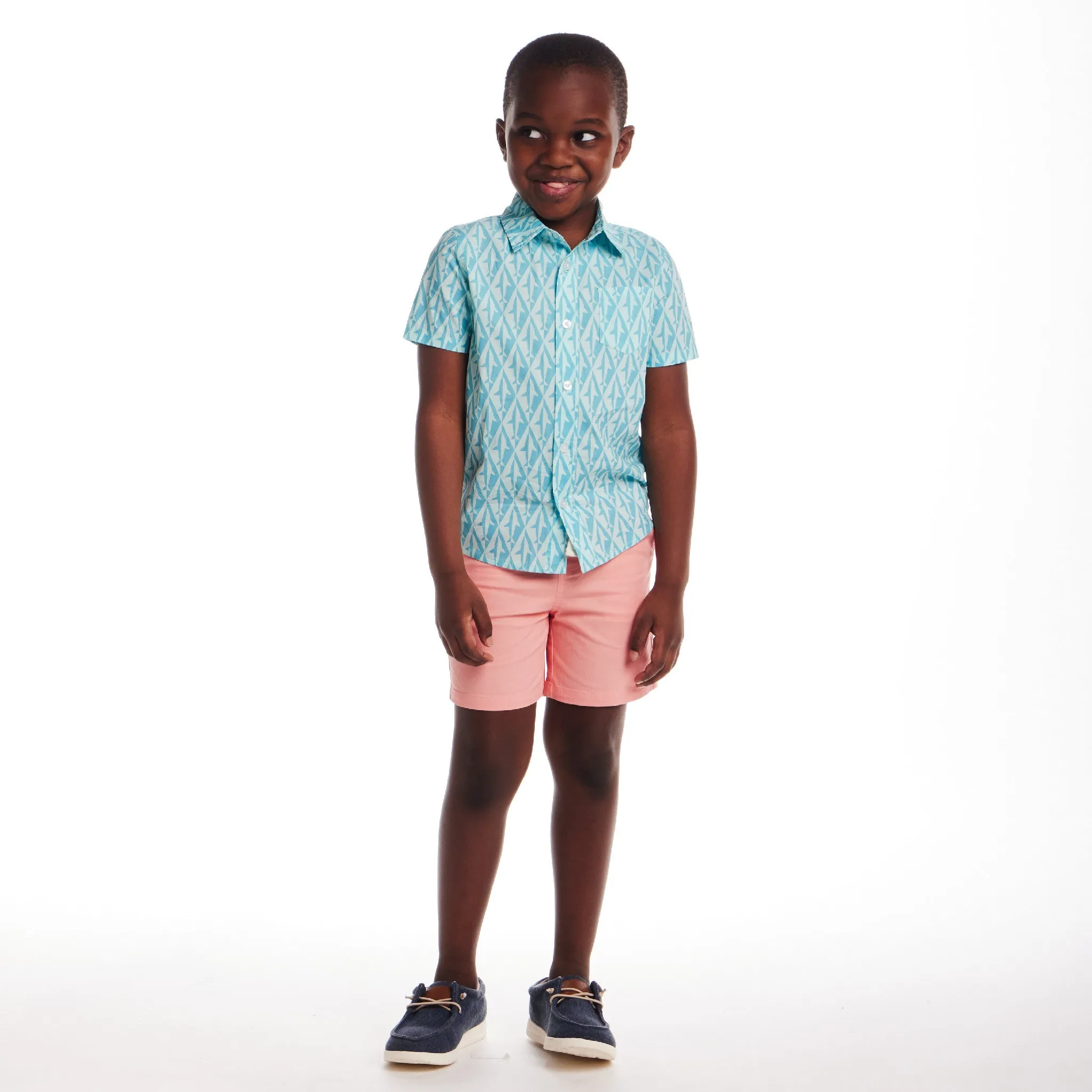 Kids (2-7) Short Sleeve Buttondown Set | Geo Shark
