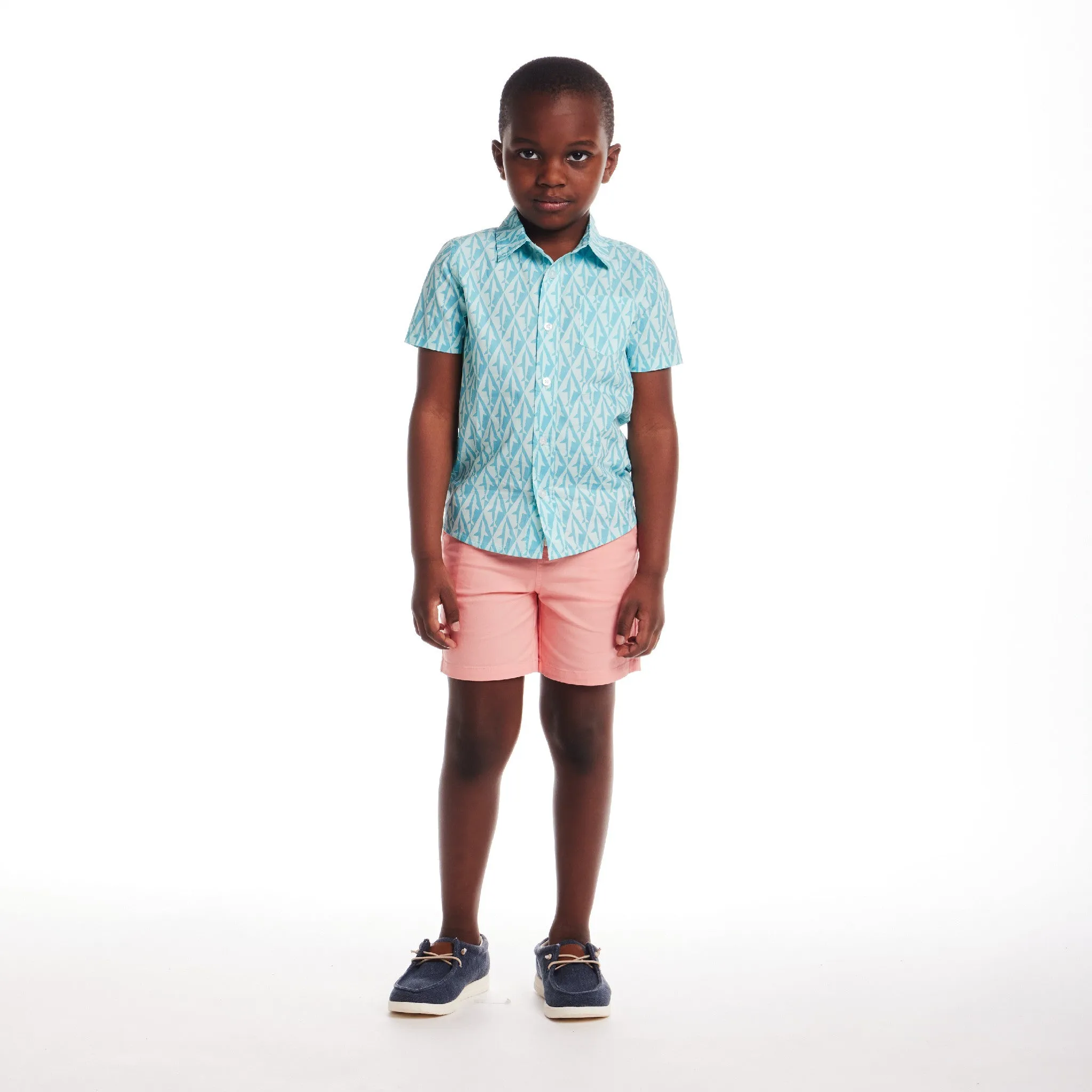 Kids (2-7) Short Sleeve Buttondown Set | Geo Shark
