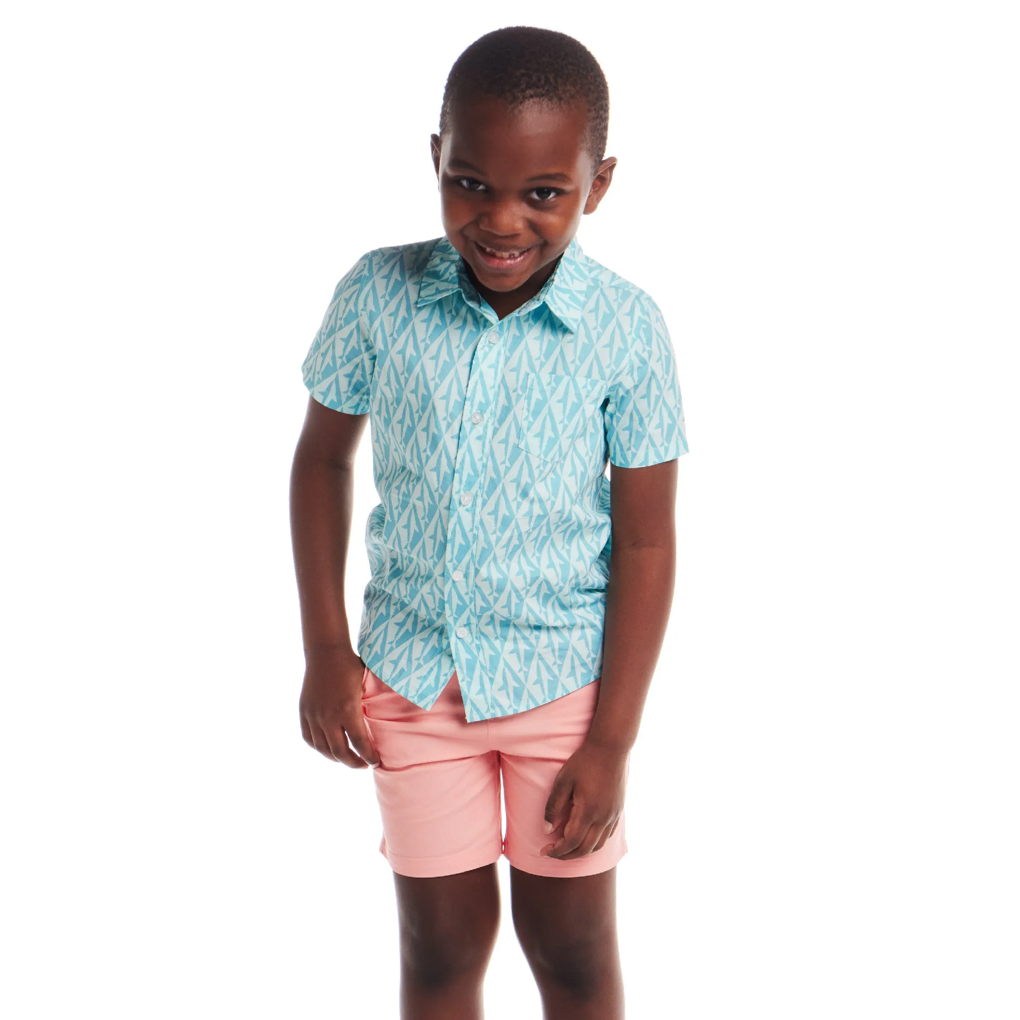 Kids (2-7) Short Sleeve Buttondown Set | Geo Shark