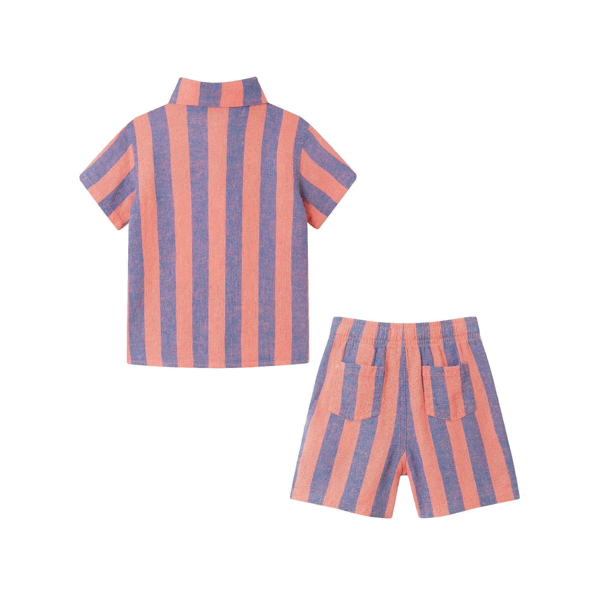 Kids (2-8) 2-Piece Striped Buttondown Set | Coral & Blue