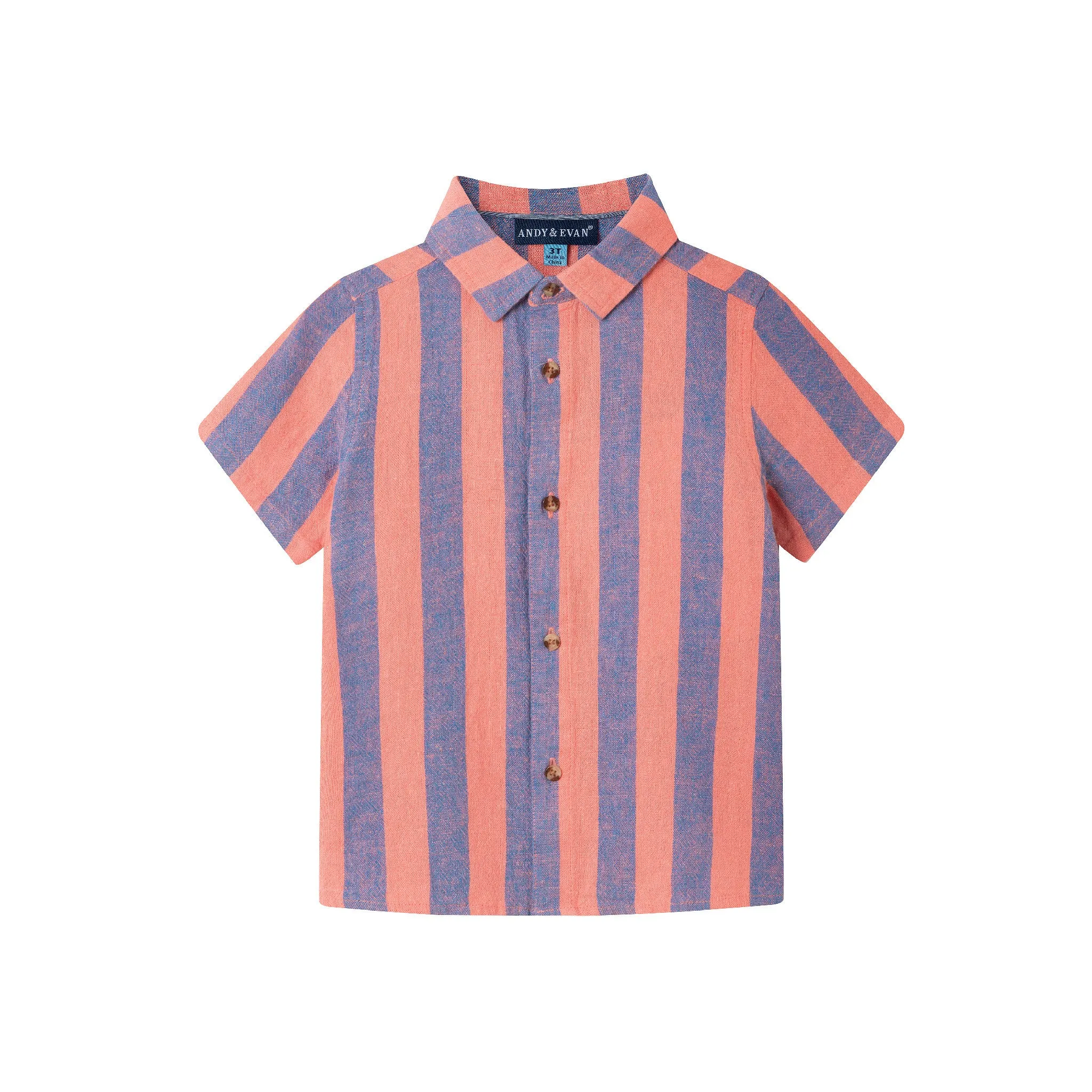 Kids (2-8) 2-Piece Striped Buttondown Set | Coral & Blue