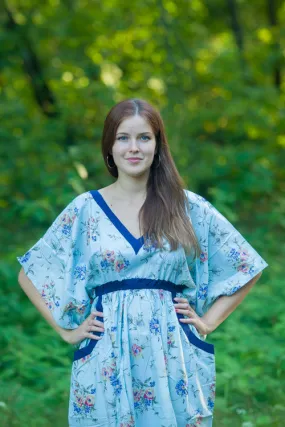 Light Blue Breezy Bohemian Style Caftan in Romantic Florals Pattern