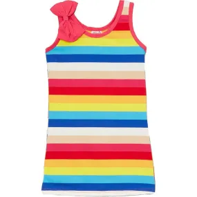 Little Girls Multi Color Rainbow Striped Bow Sleeveless Dress 24M-8