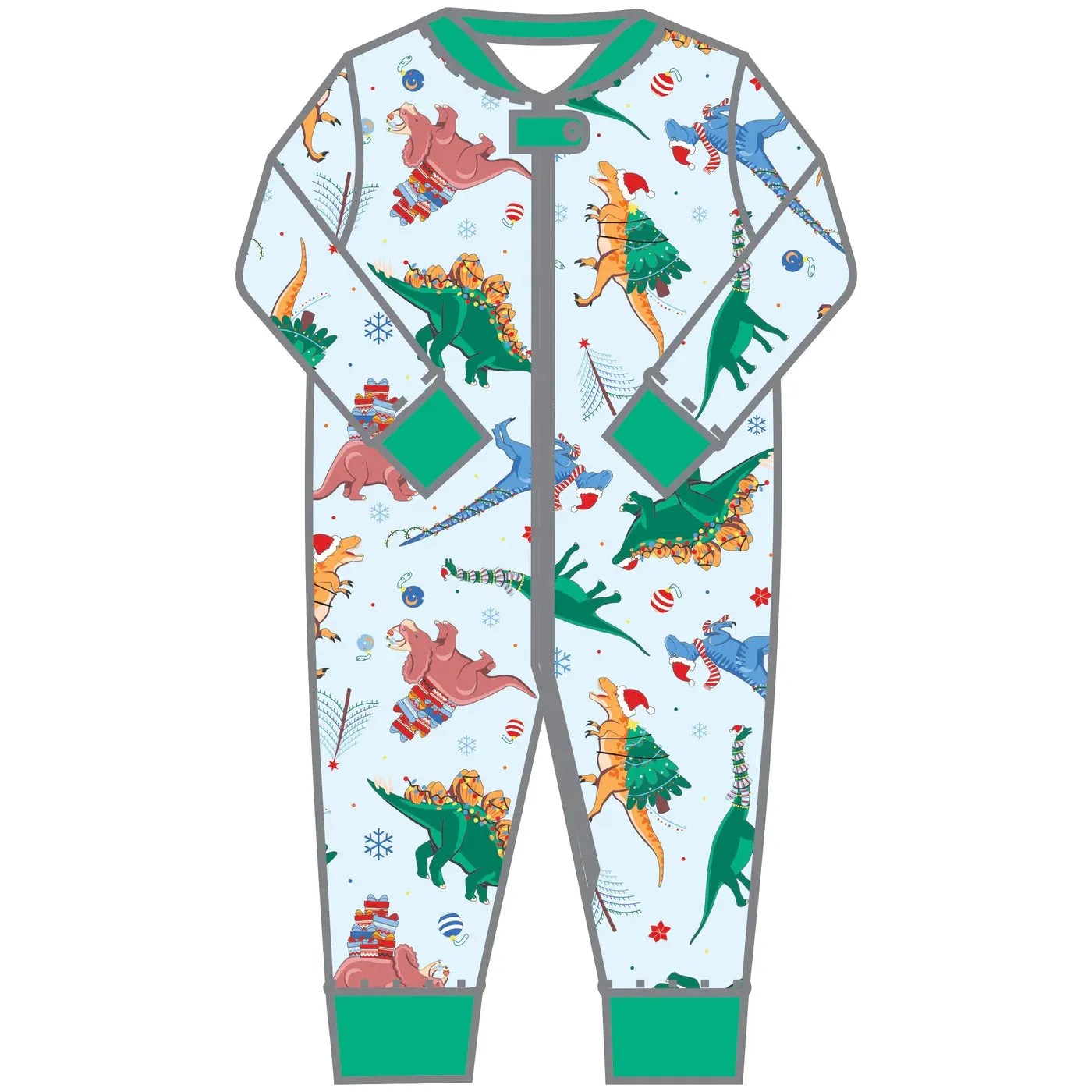 Magnolia Baby Dino Christmas Zipper Pajamas