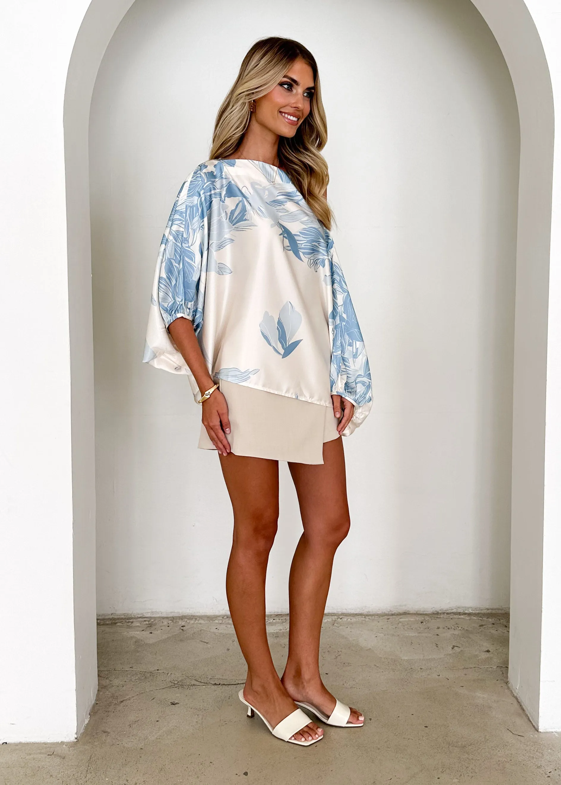 Maui Off Shoulder Top - Blue Flowers