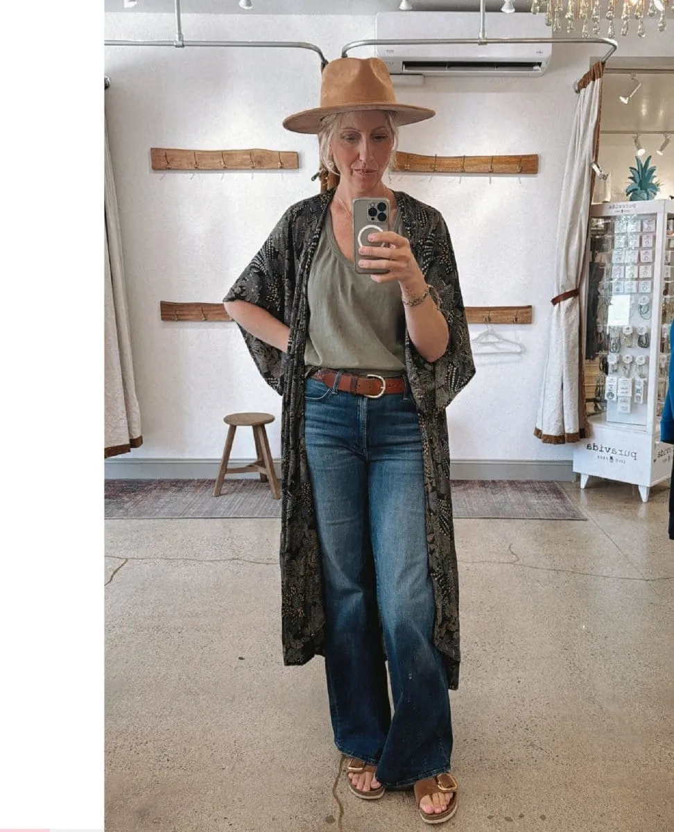 Metallic Gold Long Black Kimono