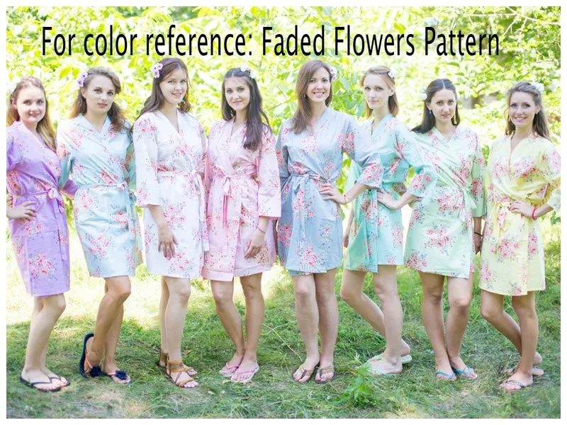 Mint Breezy Bohemian Style Caftan in Faded Flowers Pattern