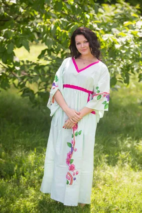 Mint Breezy Bohemian Style Caftan in Swirly Floral Vine Pattern