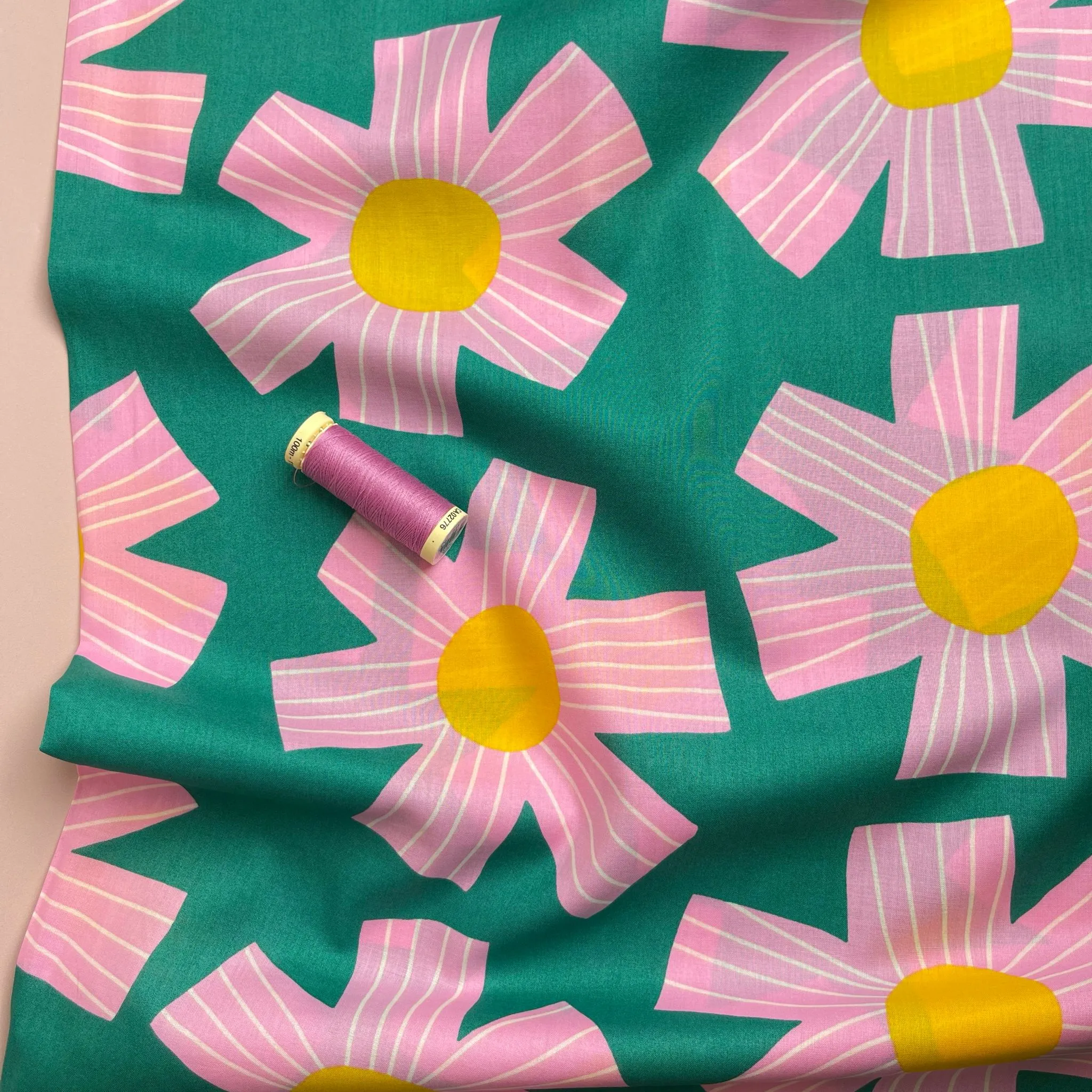 Nerida Hansen - Sunny Days on Green Cotton Voile Fabric