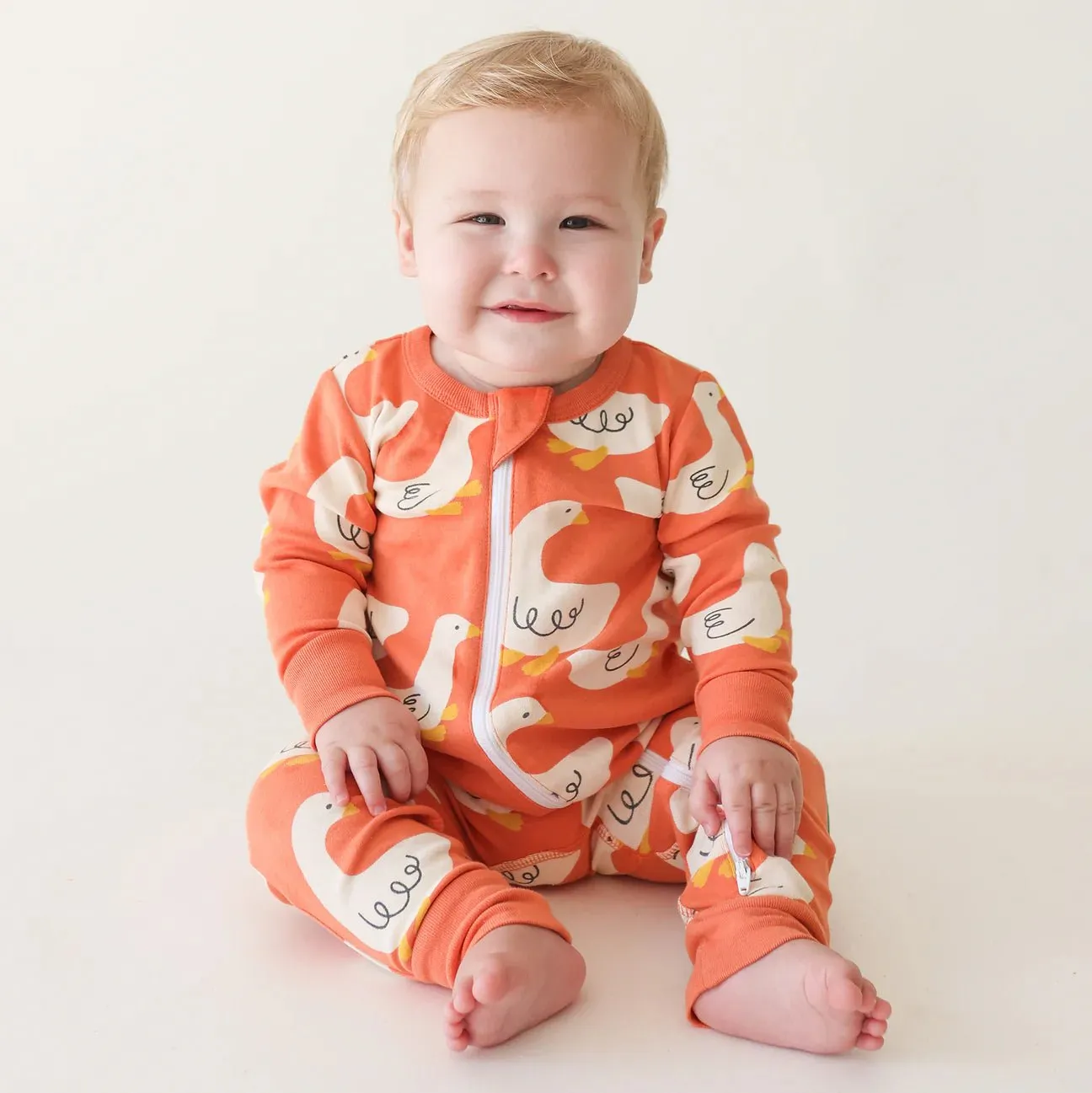 Parade Organic Signature Print '2-Way' Zip Romper - Long Sleeve