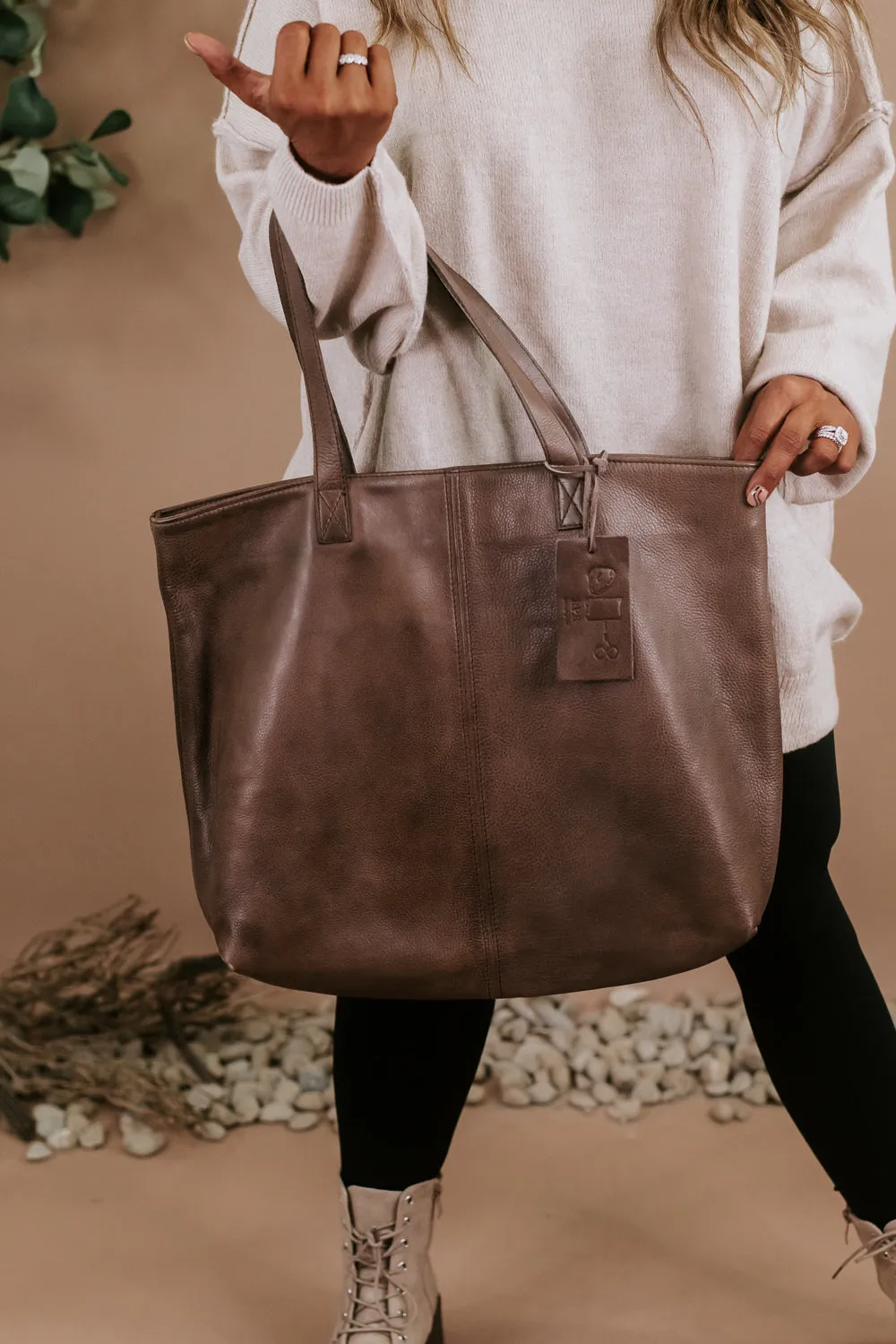 Phoenix Large Leather Shopper Bag, Brown
