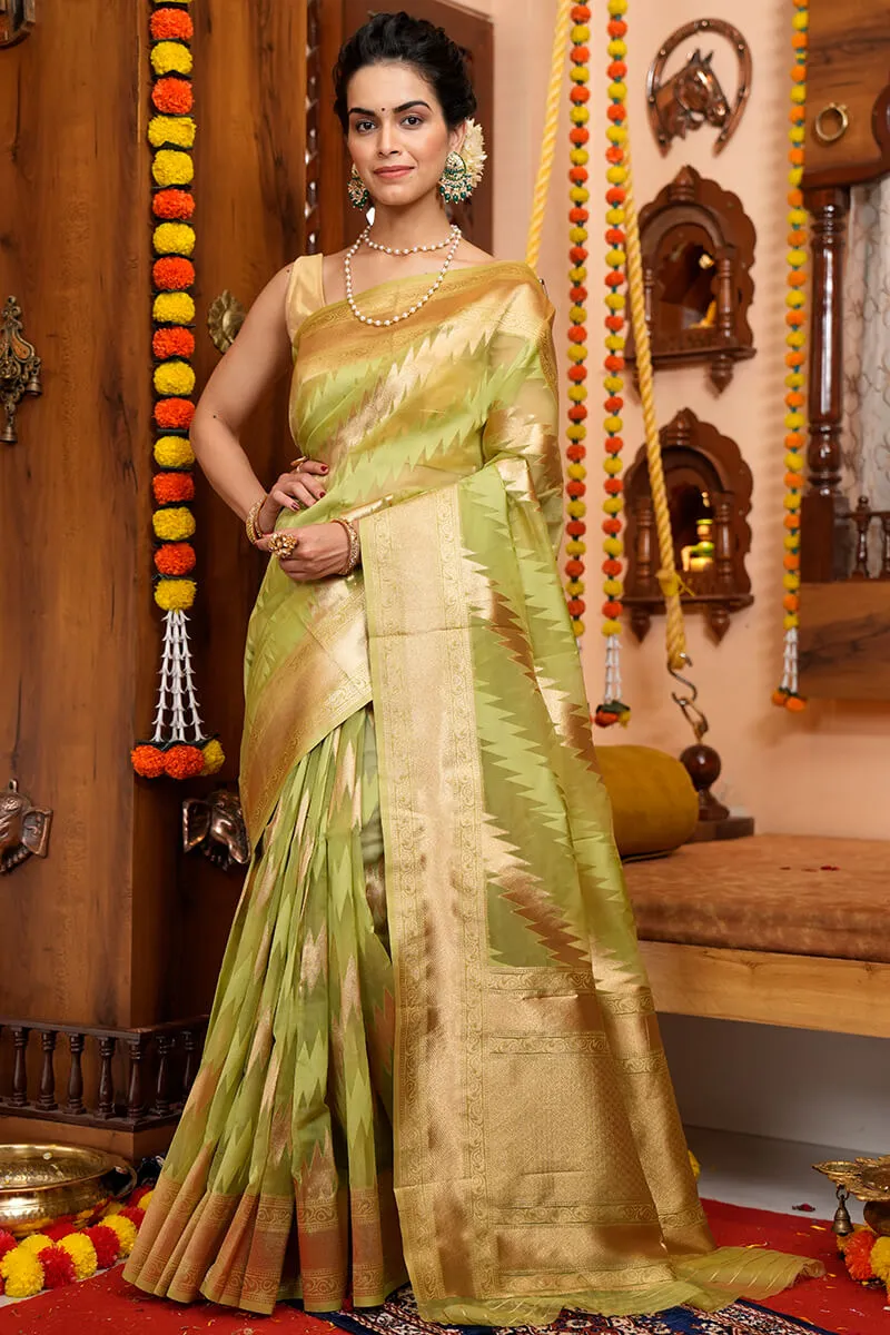 Profuse Green Organza Silk Saree With Felicitous Blouse Piece