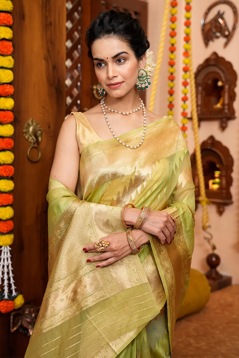 Profuse Green Organza Silk Saree With Felicitous Blouse Piece