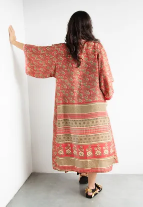 Raja Rani Upcycled Silk Long Kimono - Rose