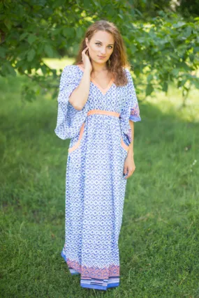 Royal Blue Breezy Bohemian Style Caftan in Geometric Chevron Pattern