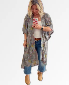 Silver Metallic Print Kimono Long