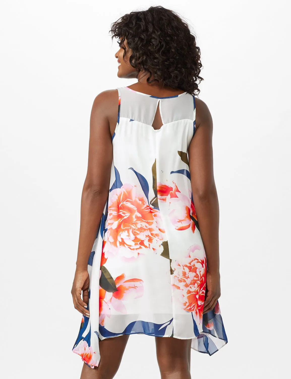 Sleeveless Chiffon Big Flower Illusion Neck Dress