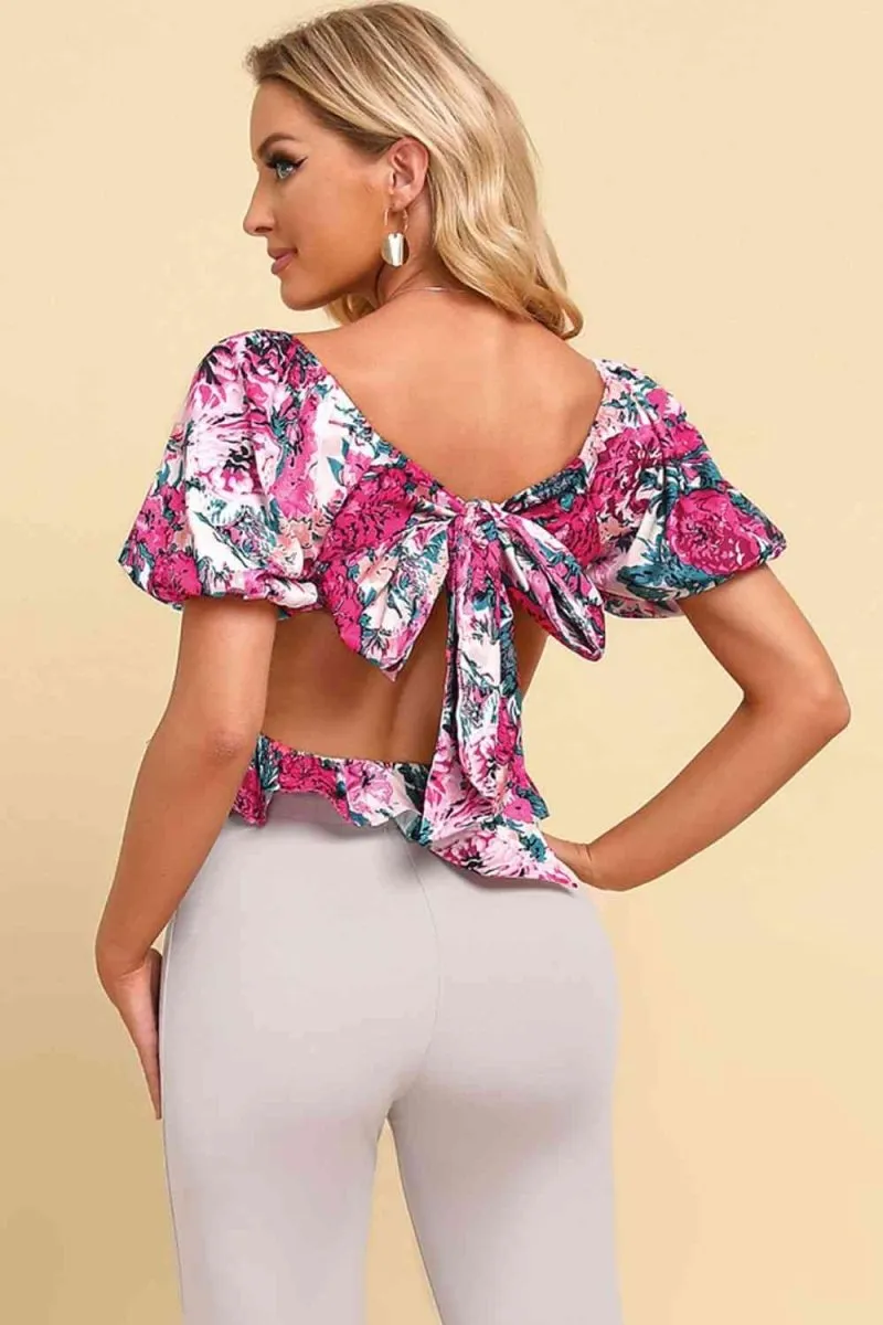 Summer Garden Short Sleeve Floral Crop Top