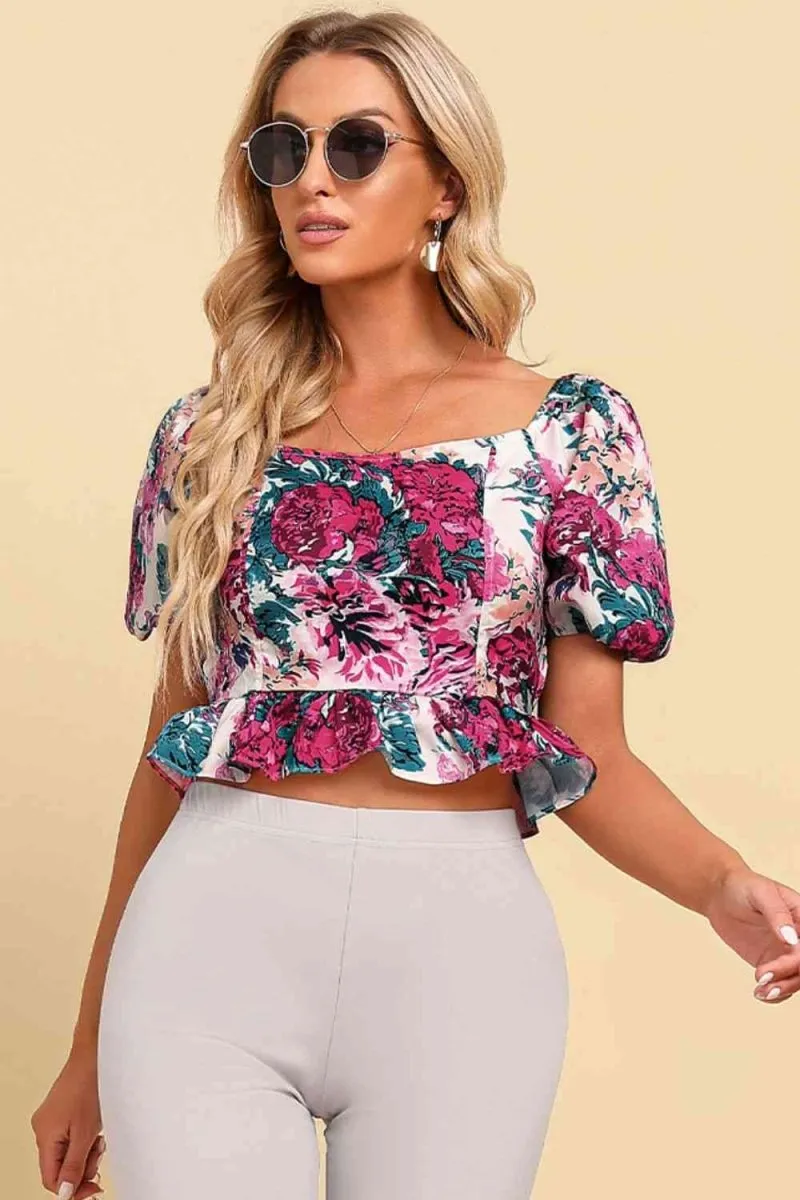 Summer Garden Short Sleeve Floral Crop Top