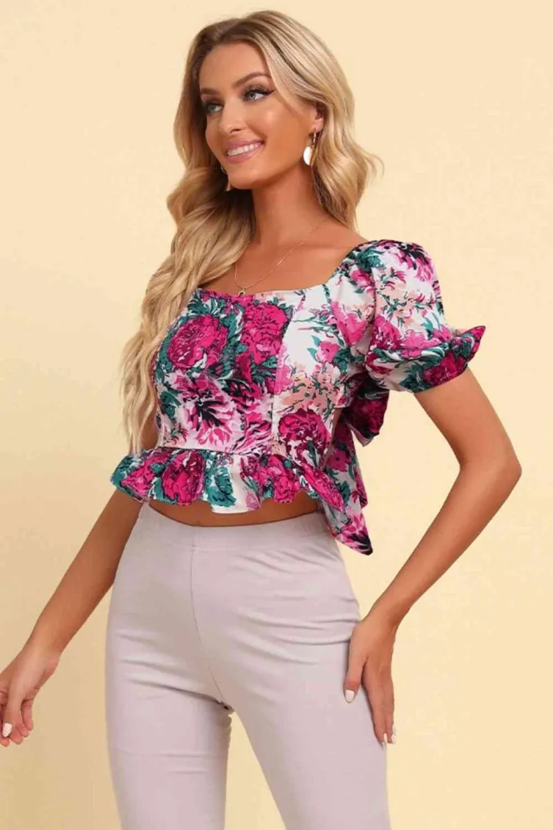 Summer Garden Short Sleeve Floral Crop Top