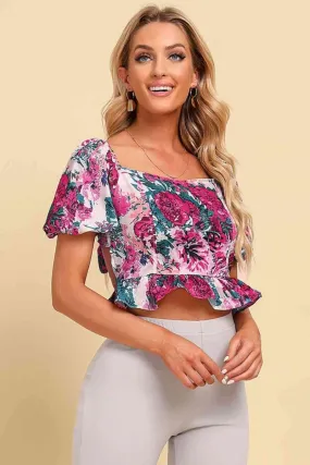 Summer Garden Short Sleeve Floral Crop Top