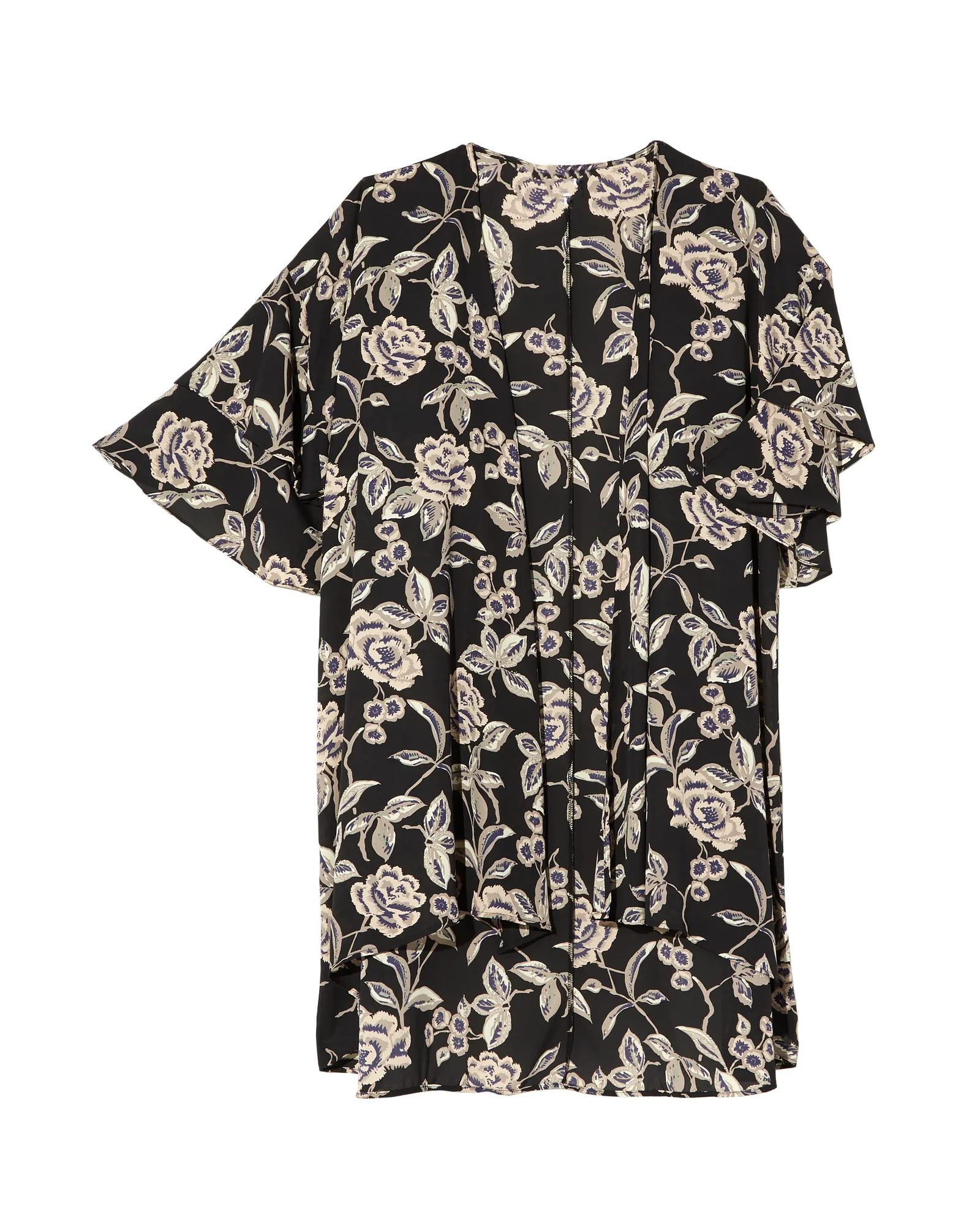 Taylor Ruffle-Sleeve Kimono | Black