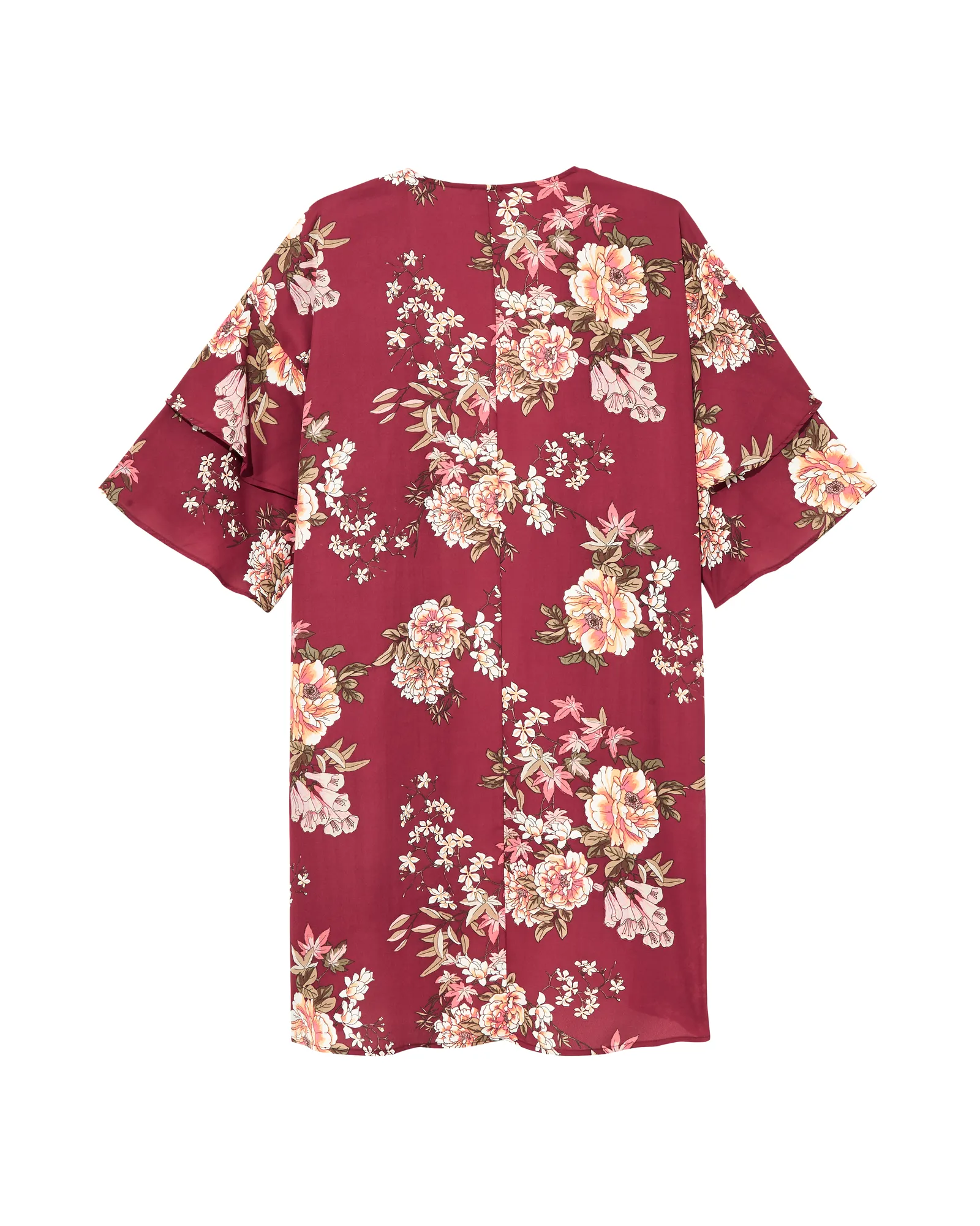Taylor Ruffle-Sleeve Kimono | Burgundy / Pink