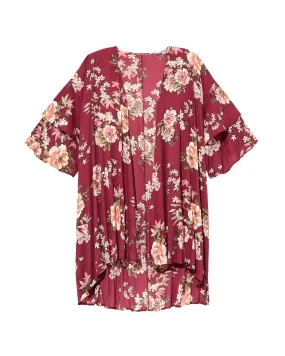 Taylor Ruffle-Sleeve Kimono | Burgundy / Pink