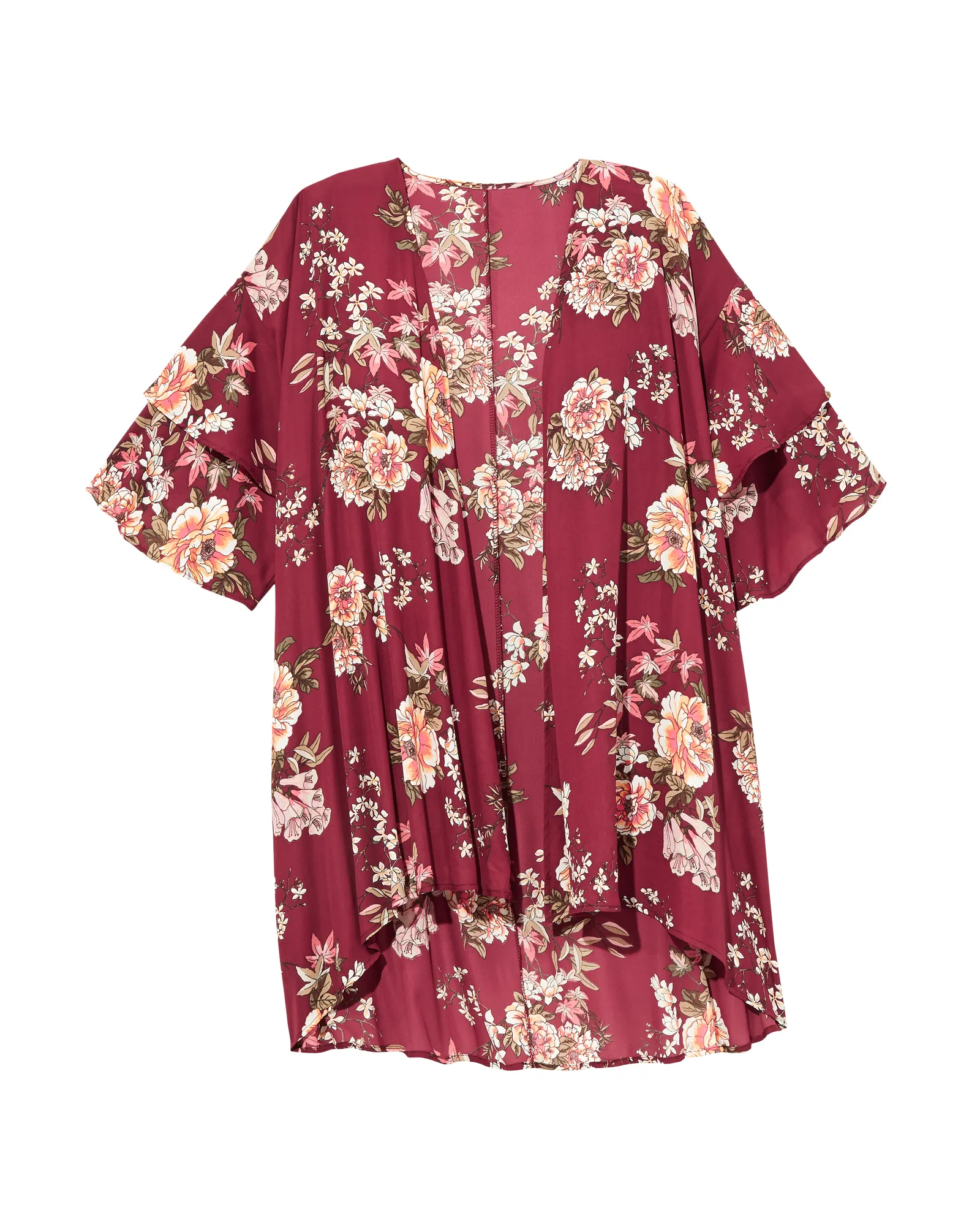 Taylor Ruffle-Sleeve Kimono | Burgundy / Pink