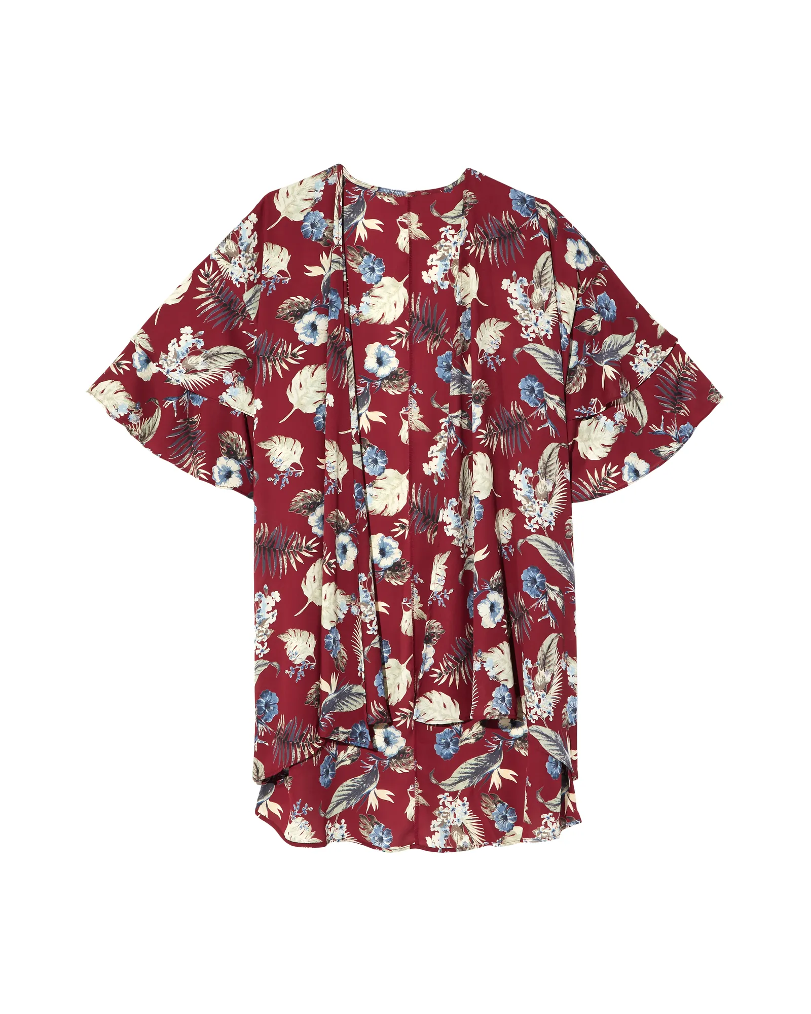 Taylor Ruffle-Sleeve Kimono | Burgundy