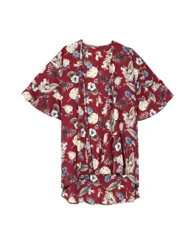 Taylor Ruffle-Sleeve Kimono | Burgundy