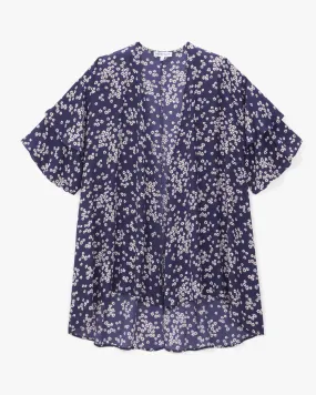 Taylor Ruffle-Sleeve Kimono | Navy / White