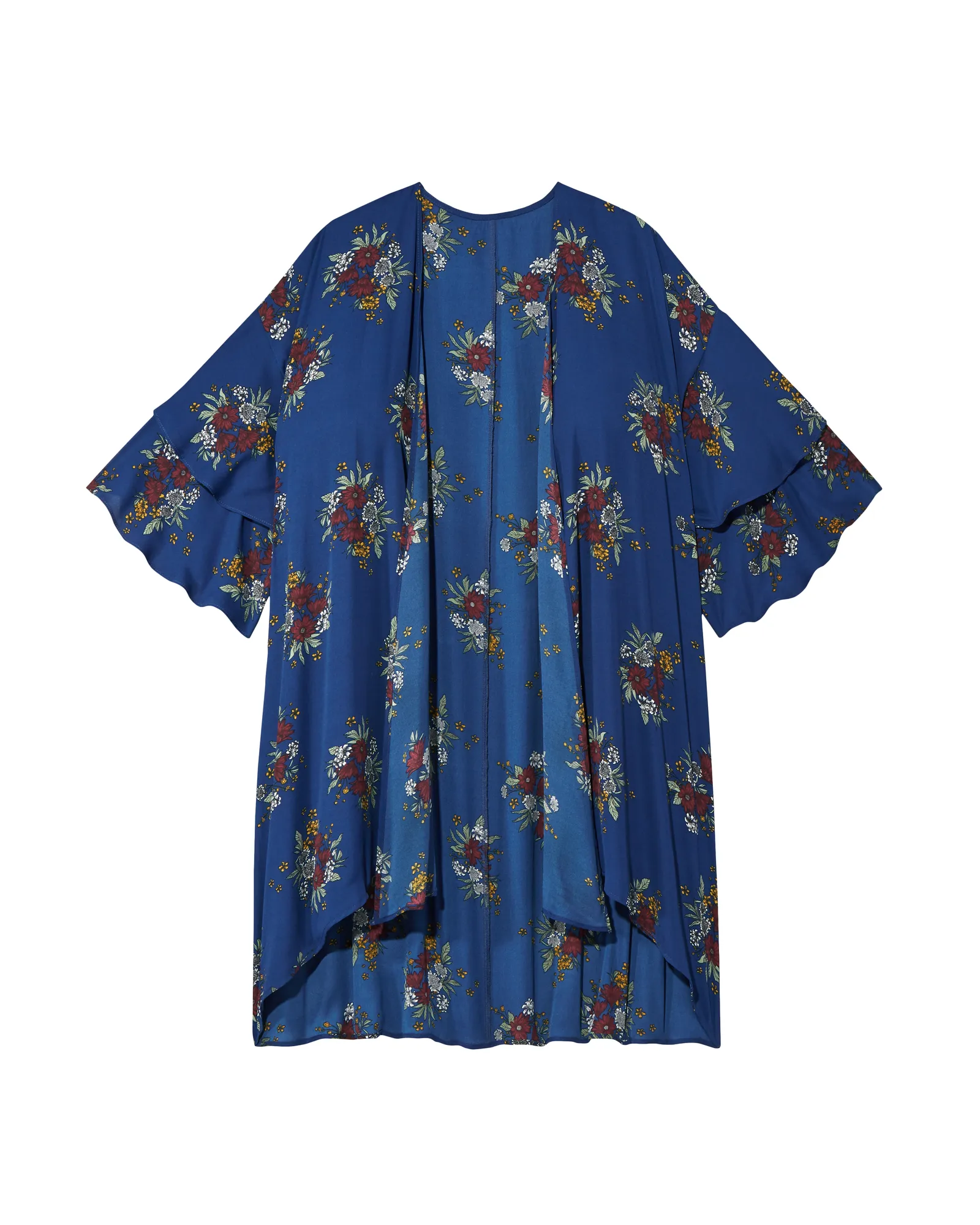 Taylor Ruffle-Sleeve Kimono | Royal Blue / Red
