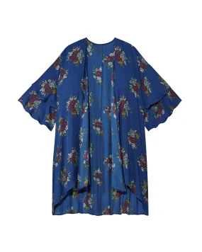 Taylor Ruffle-Sleeve Kimono | Royal Blue / Red