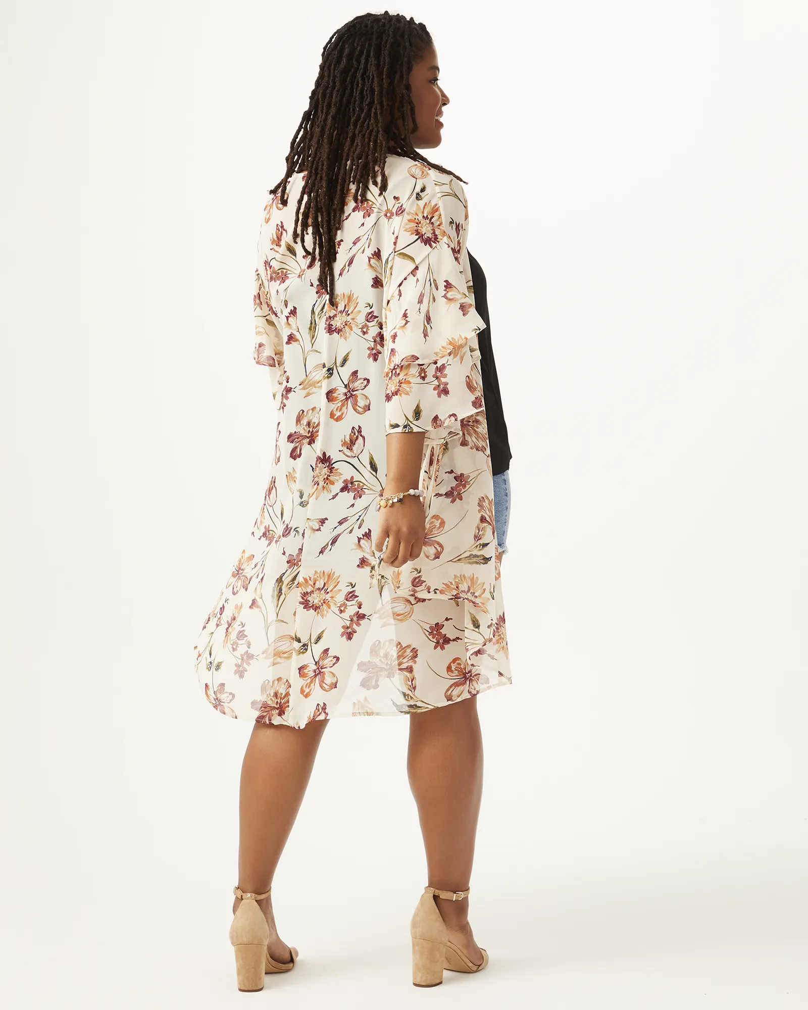 Taylor Ruffle-Sleeve Kimono | Tan / Light Green