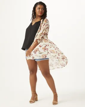 Taylor Ruffle-Sleeve Kimono | Tan / Light Green