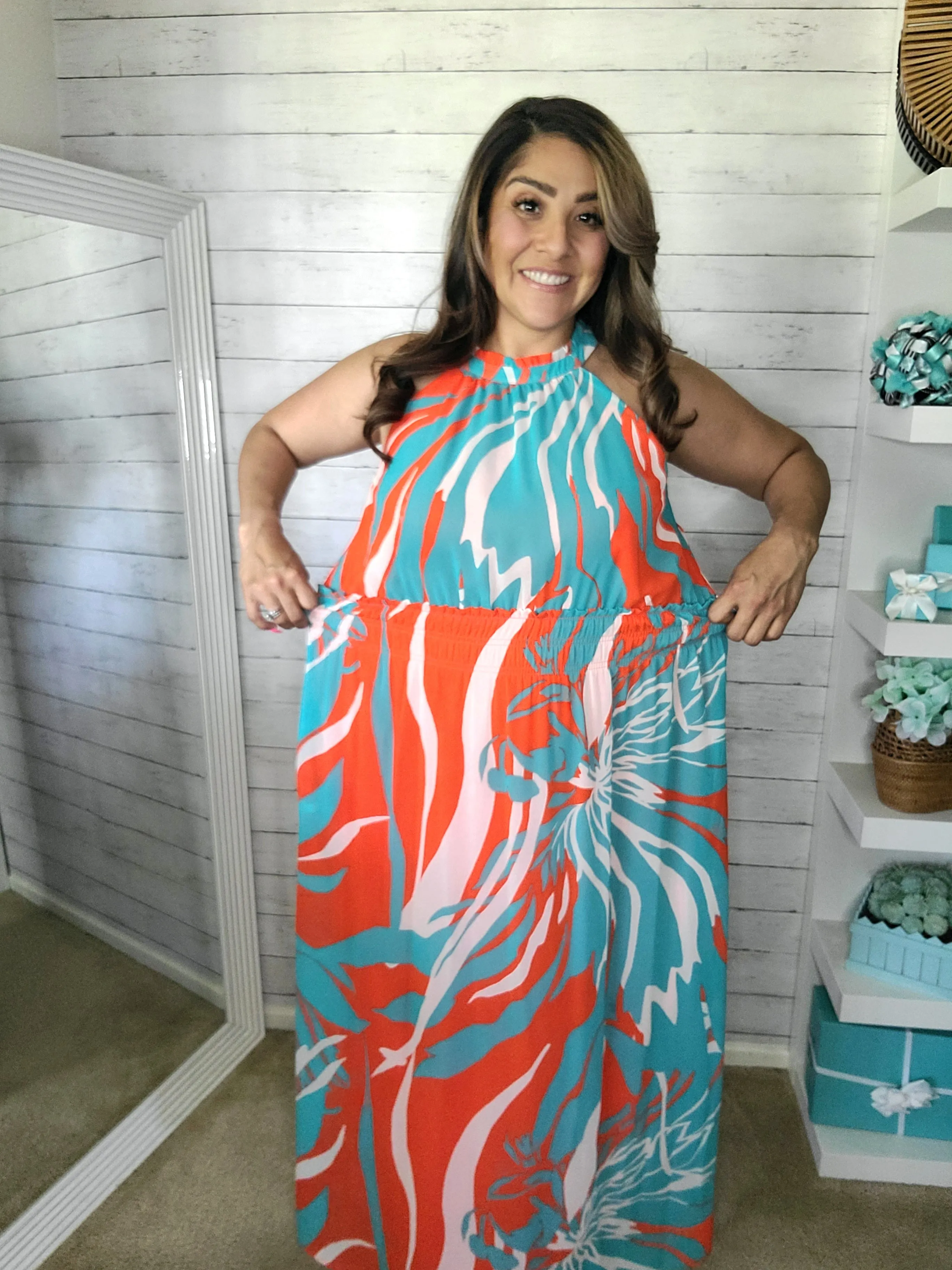 Tropical Chiffon Halter Maxi Dress