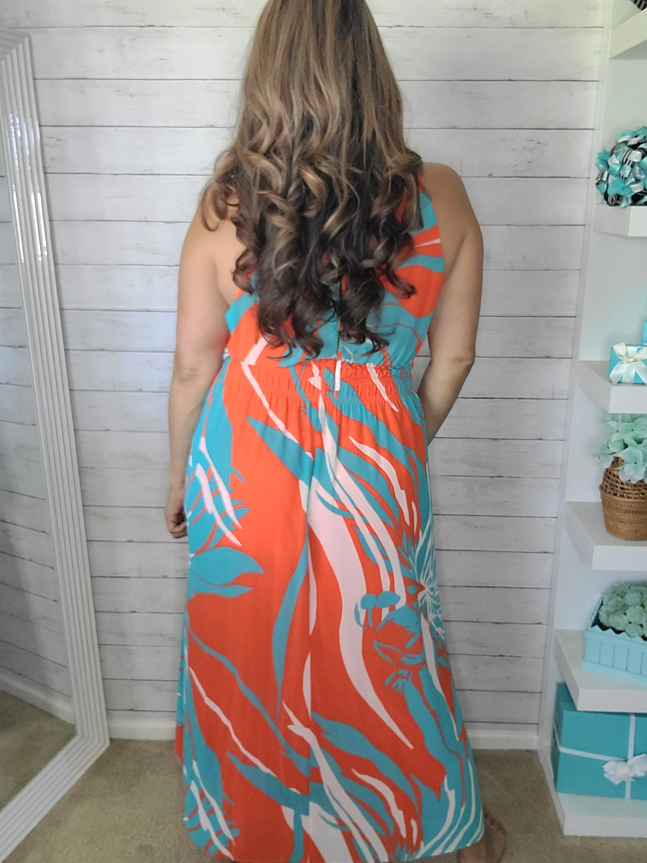 Tropical Chiffon Halter Maxi Dress