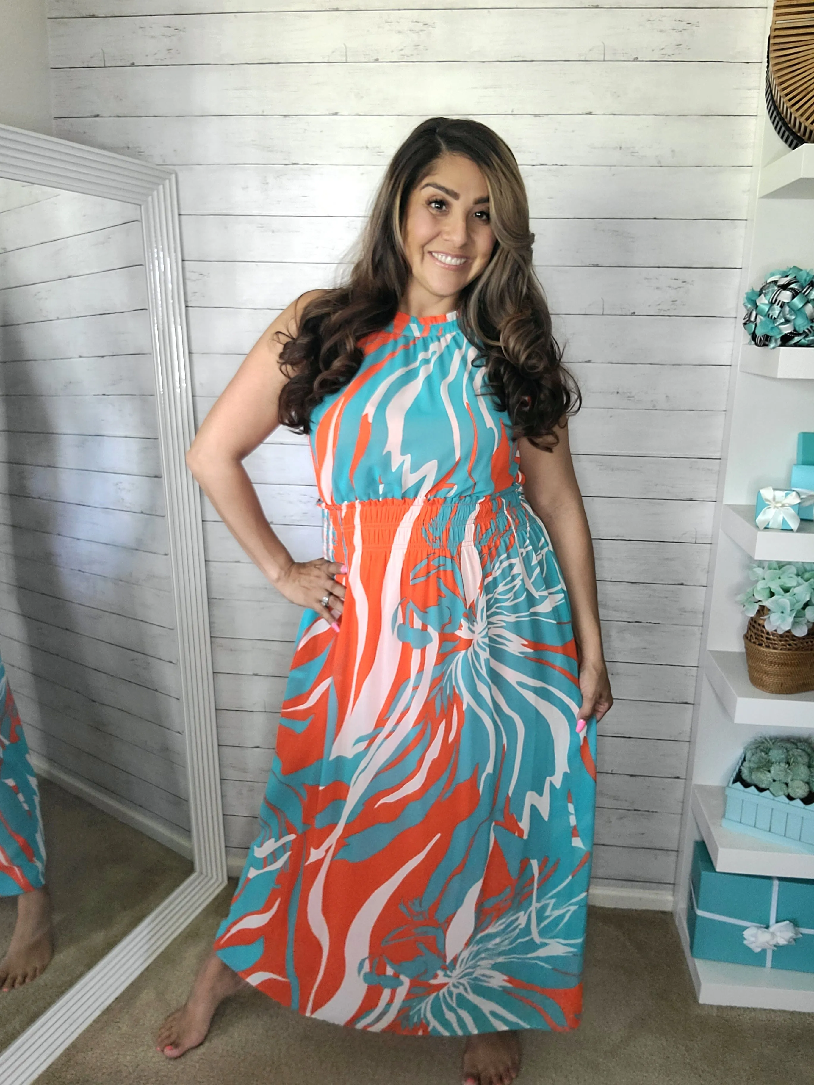 Tropical Chiffon Halter Maxi Dress