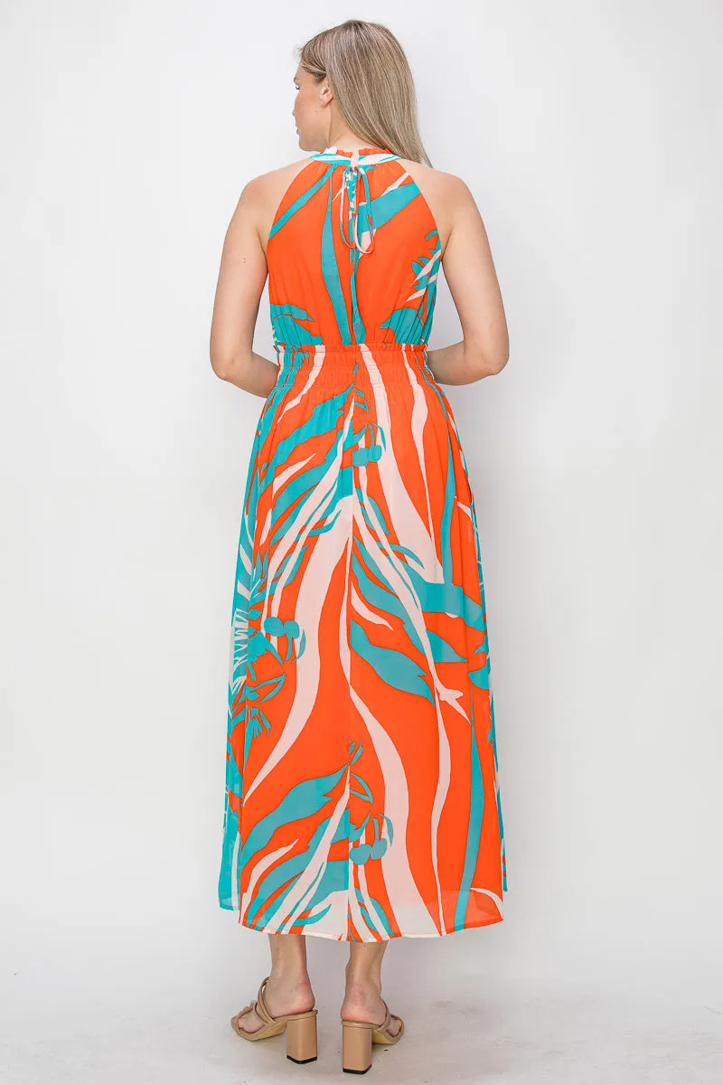 Tropical Chiffon Halter Maxi Dress