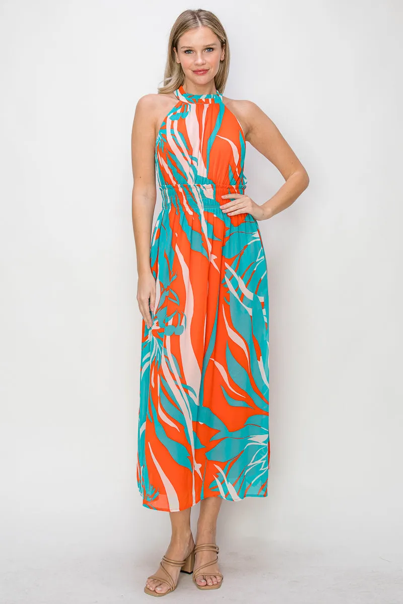 Tropical Chiffon Halter Maxi Dress